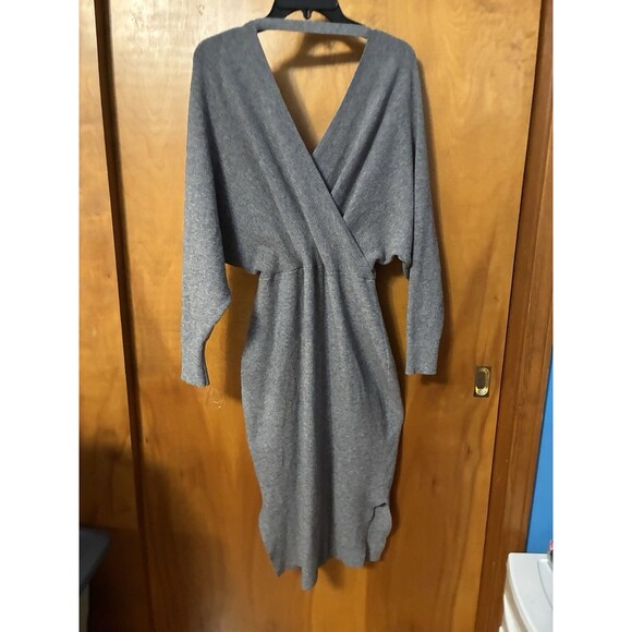 Fashion Nova Sweater Dress Gray Long Sleeve Midi Side Slit Body Con Wrap XL - Picture 7 of 10